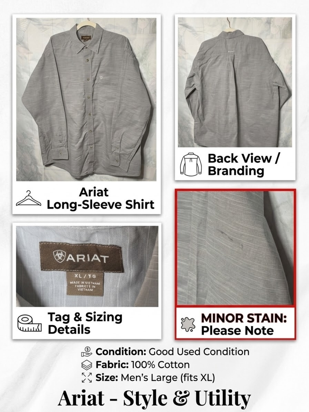 Ariat Men's Long-Sleeve Button Shirt in Light Gray